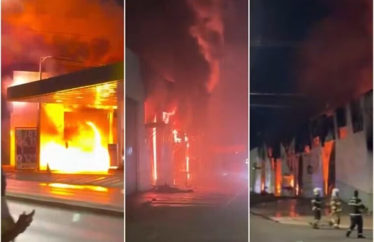 Incêndio destrói galpão da Educação e atinge posto de combustível em Várzea Grande